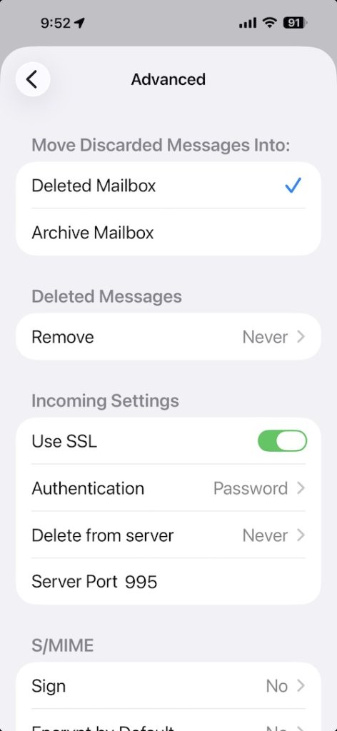 Como configurar tu cuenta de correo en Iphone 15 pop 995 ssl