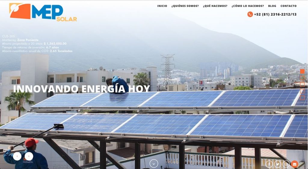 diseño de sitio web para paneles solares