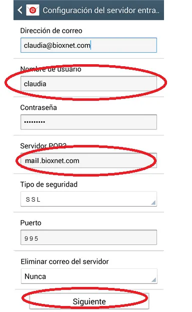 Como configurar mi correo en Android 4 puertos De entrada pop