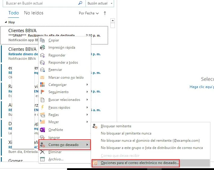 Como activar el filtro de correos no deseados en Outlook