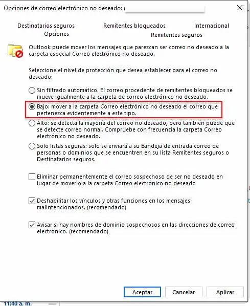 Como activar el filtro de correos no deseados en Outlook