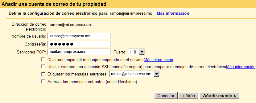 Configurar cuenta de correo de empresa en Gmail 5 como dar de alta correo de empresa en gmail